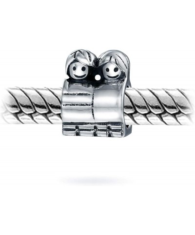 BFF Couple Besties Happy Smiling Friendship Family Brother Sister Friends Charm Bead For Women Teen Oxidized .925 Sterling Si...