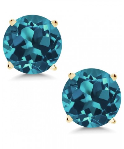 14K Yellow Gold Round 6MM Gemstone Birthstone Stud Earrings For Women London Blue Topaz $54.00 Earrings