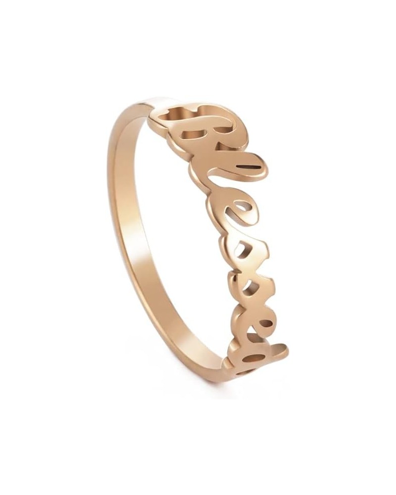 Faith Strength Engraving Blessed Ring Thin Finger Ring Inspirational Pray Religious Ring for Women Rose gold plated 9 $9.27 R...