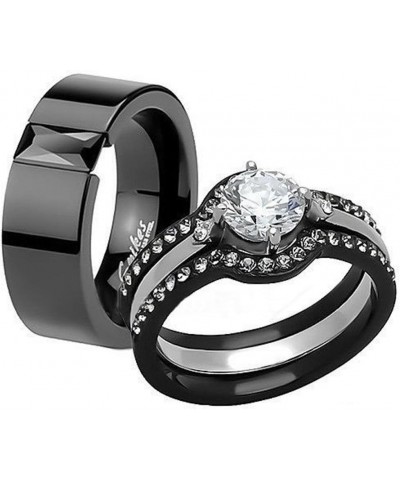 His and Hers 4 Piece?Black Ion Plated Stainless Steel Wedding Engagement Ring Band Set Women's Size 07 Men's 08mm Size 09 $22...