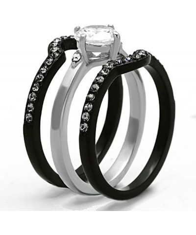 His and Hers 4 Piece?Black Ion Plated Stainless Steel Wedding Engagement Ring Band Set Women's Size 07 Men's 08mm Size 09 $22...