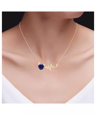 Heart Shape Simulated Birthstone Heartbeat Pendant Necklace Jewelry For Women In 14k Gold Over Sterling Silver Along With 18"...