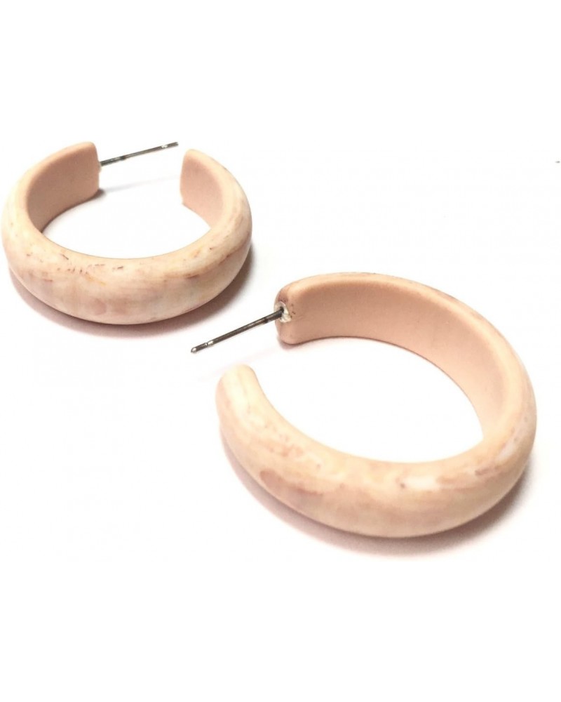 Beige Marbled Simple Hoop Earrings | vintage matte lucite hoops - SIM-BR-1 $10.92 Earrings