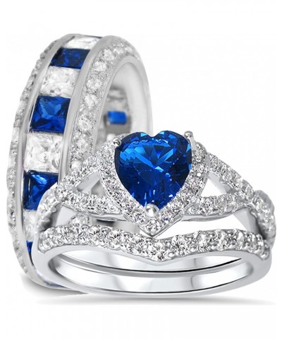 His Hers Sterling Blue Sapphire CZ Bridal Wedding Band Engagement Ring Set Him Her Her 6 - His 13 $59.40 Sets