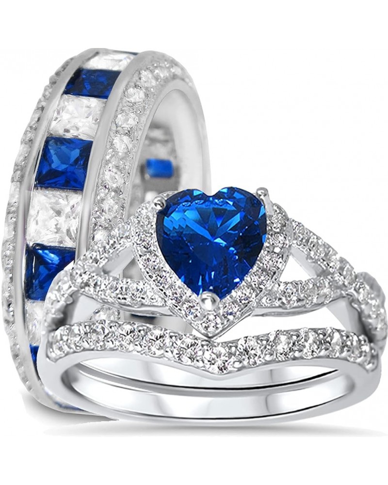 His Hers Sterling Blue Sapphire CZ Bridal Wedding Band Engagement Ring Set Him Her Her 6 - His 13 $59.40 Sets