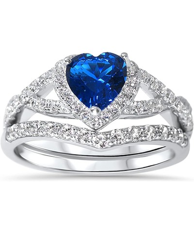 His Hers Sterling Blue Sapphire CZ Bridal Wedding Band Engagement Ring Set Him Her Her 6 - His 13 $59.40 Sets