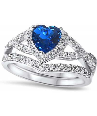 His Hers Sterling Blue Sapphire CZ Bridal Wedding Band Engagement Ring Set Him Her Her 6 - His 13 $59.40 Sets