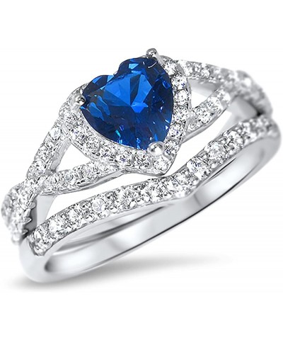 His Hers Sterling Blue Sapphire CZ Bridal Wedding Band Engagement Ring Set Him Her Her 6 - His 13 $59.40 Sets