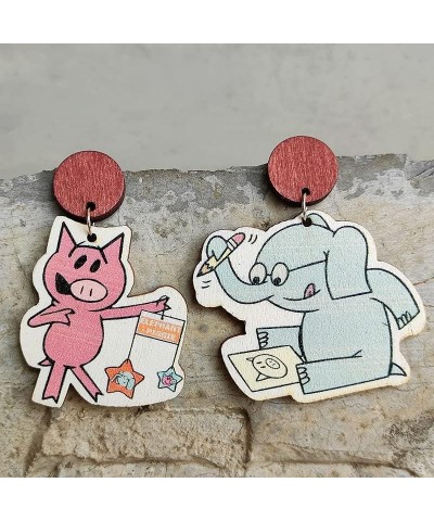 Cute Animal Wooden Cat Dog Dangle Drop Reading Earrings Wood Teacher Student Earrings for Women Back to School Gift Elephant ...