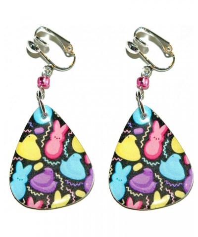 Multi Color Easter Bunny Peeps Teardrop Guitar Pick 2 Sided Clip On Dangle Earrings (GP065clip) $9.31 Earrings