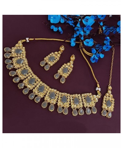 Indian Jewelry Set For Women Traditional Wedding Jewelry Crystal Rhinestone Bridal Choker Necklace and Chandbali Earring Maan...