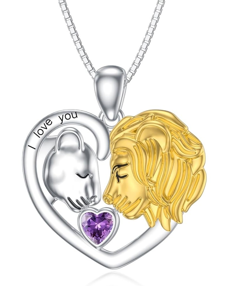 Lion Heart Necklace Couple Lion Necklace Silver Jewelry Valentine's Day Gift for Women Girls February - Amethyst $34.80 Neckl...