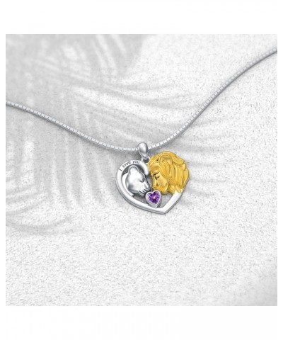 Lion Heart Necklace Couple Lion Necklace Silver Jewelry Valentine's Day Gift for Women Girls February - Amethyst $34.80 Neckl...