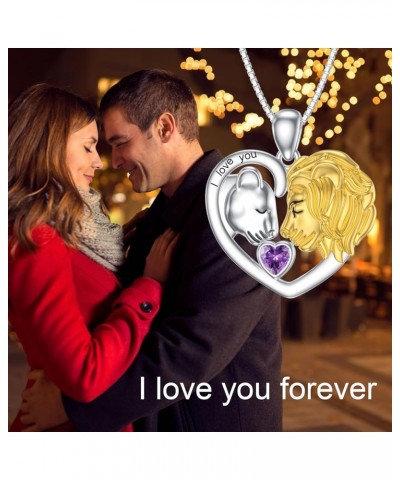 Lion Heart Necklace Couple Lion Necklace Silver Jewelry Valentine's Day Gift for Women Girls February - Amethyst $34.80 Neckl...