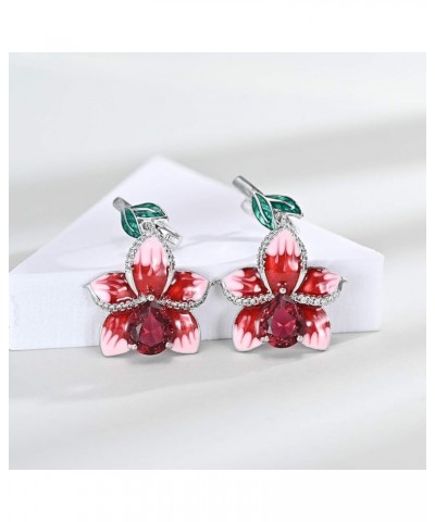 925 Sterling Silver Plated Flower Leaf Bridal Jewelry Colorful Enamel Jewelry Set CZ Simulated Diamond Teardrop Ruby Party Je...