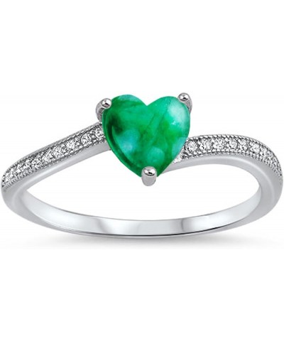 CHOOSE YOUR COLOR Sterling Silver Heart Promise Ring Green Natural Malachite Cabochon $12.84 Rings