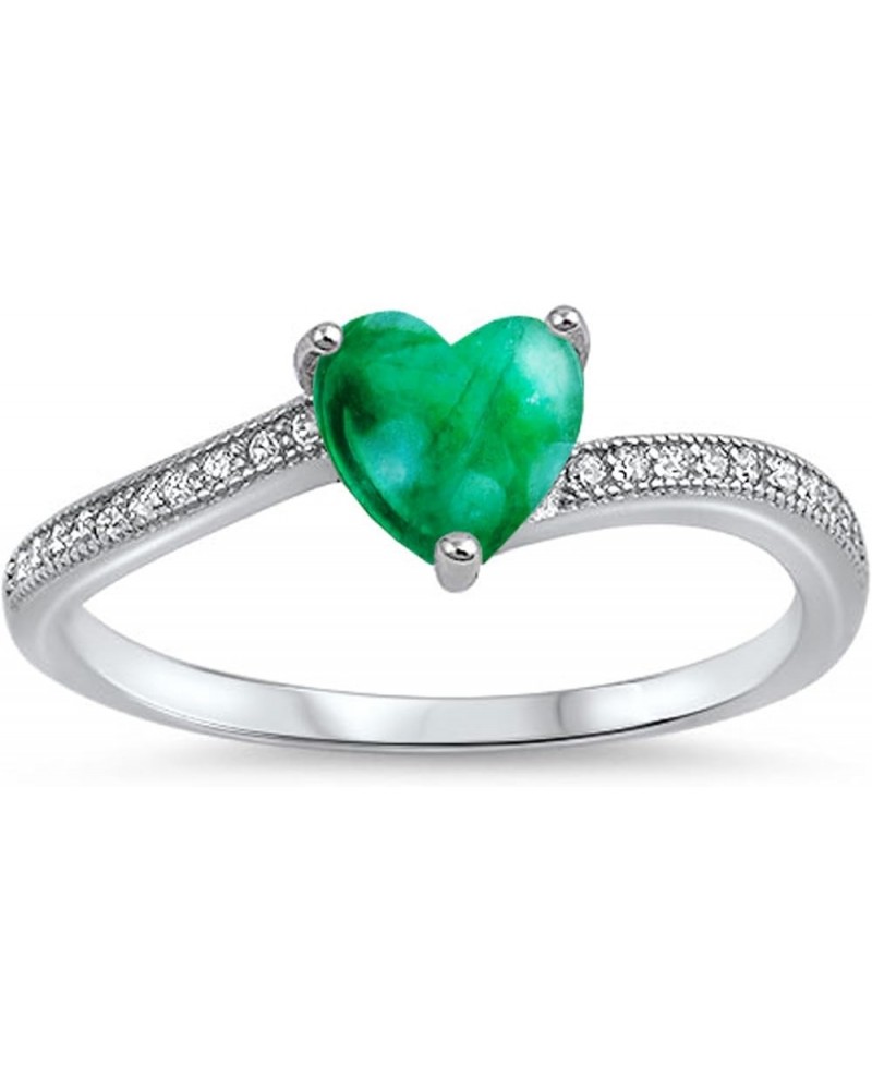 CHOOSE YOUR COLOR Sterling Silver Heart Promise Ring Green Natural Malachite Cabochon $12.84 Rings