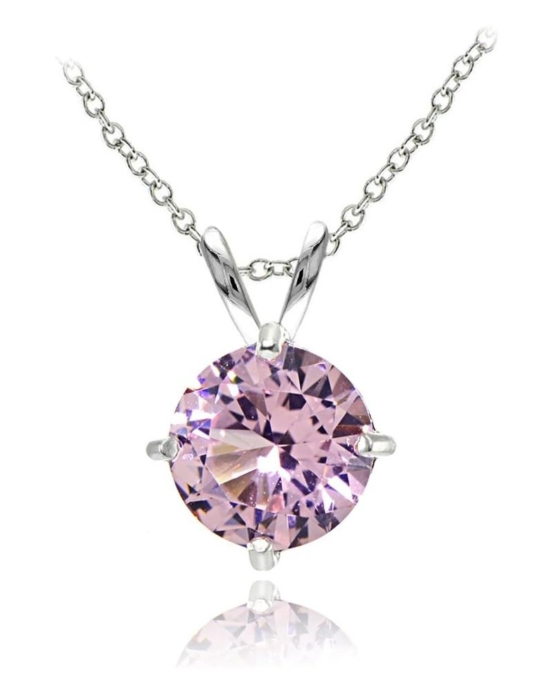 Sterling Silver Simulated Gemstone 7mm Round Solitaire Pendant Necklace Simulated Pink Tourmaline $15.80 Necklaces