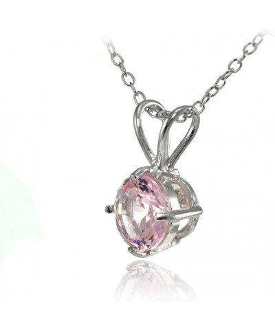 Sterling Silver Simulated Gemstone 7mm Round Solitaire Pendant Necklace Simulated Pink Tourmaline $15.80 Necklaces