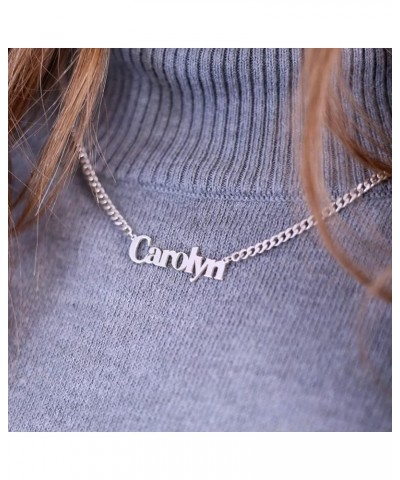 Personalized Name Necklace with Cuban/Figaro Chain, Dainty Customized Nameplate Necklaces for Women Men Custom Jewelry Christ...