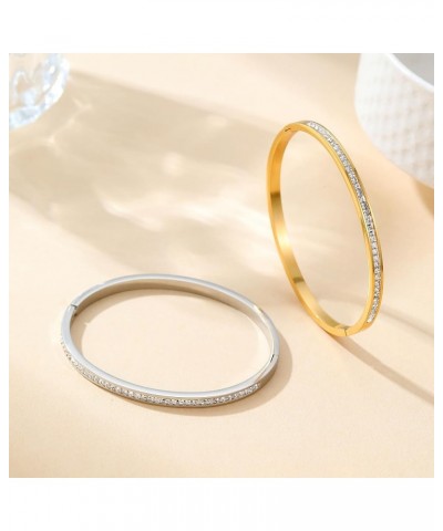 Gold Bracelets for Women, 18K Gold Plated Cubic Zirconia Bangle Bracelets Stainless Steel Eternity Crystal Oval Bracelet Cuff...