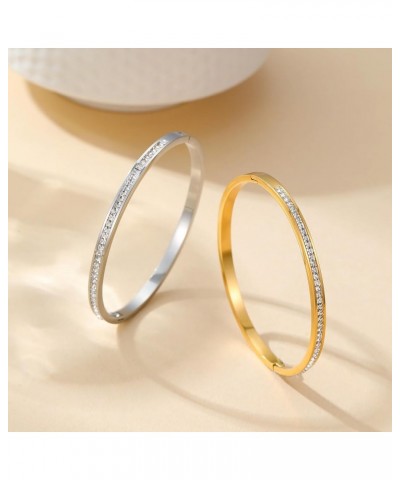 Gold Bracelets for Women, 18K Gold Plated Cubic Zirconia Bangle Bracelets Stainless Steel Eternity Crystal Oval Bracelet Cuff...