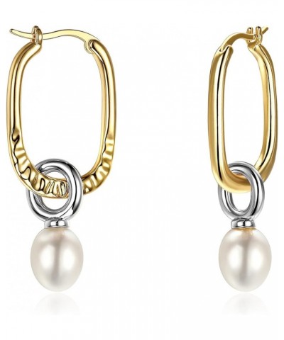 Gold Hoop Earrings for Women 14K Gold Plated Heart Rhinestone Pearl Drop Dangle Earrings Gold Earrings for Women Jewelry Gift...