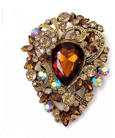 COLORFULBLING Women's Vintage Austrian Crystal Elegant Flower Teardrop Brooch Gold Tone(Brown) Brown $7.66 Brooches & Pins
