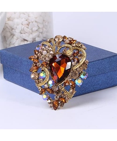 COLORFULBLING Women's Vintage Austrian Crystal Elegant Flower Teardrop Brooch Gold Tone(Brown) Brown $7.66 Brooches & Pins