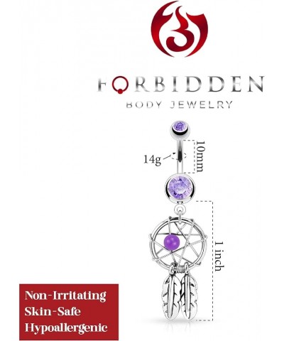 Surgical Steel Double Jeweled Dream Catcher Feathers Dangle Belly Button Ring (Clear, Purple, Red, Light Blue, Pink) Purple $...