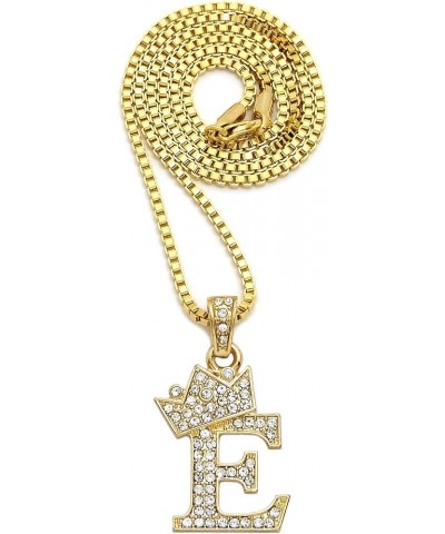 Rhinestone Studded Crown Small Initial Alphabet Letter Pendant Necklace16/18"/20" Box Chain Necklaces Gold - E $9.87 Necklaces