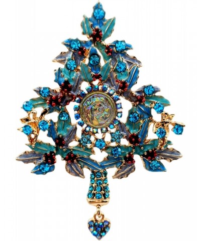 Fantastic Angel Child Illusion Blue Holly Christmas Tree Brooch Pin with Heart Dangle $11.79 Brooches & Pins