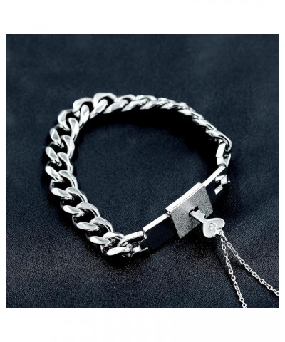 Titanium Steel Key Pendant Necklace and Square Lock Bangle Bracelet Set for Couples Valetines Gifts White $10.60 Bracelets