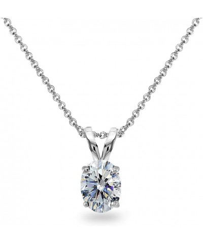 Sterling Silver 8x6mm Oval-Cut Solitaire Pendant Necklace Made with European Crystals Clear $9.24 Necklaces