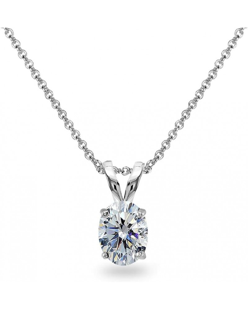 Sterling Silver 8x6mm Oval-Cut Solitaire Pendant Necklace Made with European Crystals Clear $9.24 Necklaces