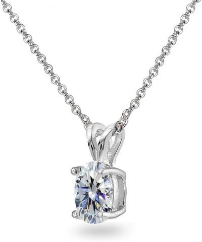 Sterling Silver 8x6mm Oval-Cut Solitaire Pendant Necklace Made with European Crystals Clear $9.24 Necklaces