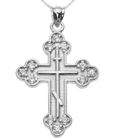 925 Sterling Silver CZ Eastern Orthodox Cross Pendant Necklace 16.0 Inches $27.49 Necklaces