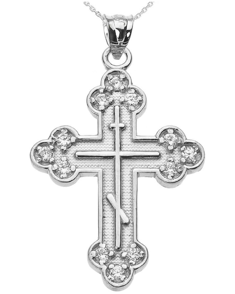 925 Sterling Silver CZ Eastern Orthodox Cross Pendant Necklace 16.0 Inches $27.49 Necklaces