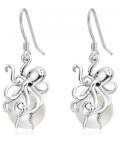 Christmas Earrings Moonstone Snowflake/Pearl/Moss Agate Octopus Dangle Earrings Sterling Silver Jewelry Gift for Women Girls ...