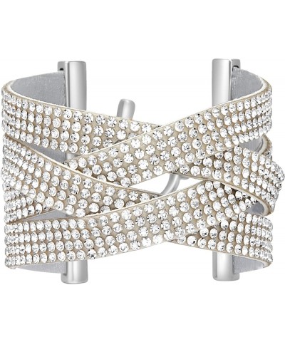 Women's Bracelet - Layered Multi Strand Crystal Crossover Toggle Open Cuff Bangle Bracelet White $9.72 Bracelets