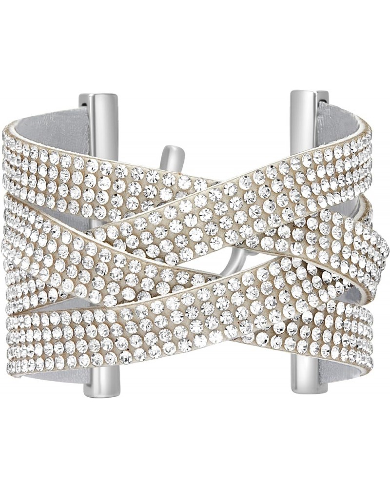 Women's Bracelet - Layered Multi Strand Crystal Crossover Toggle Open Cuff Bangle Bracelet White $9.72 Bracelets