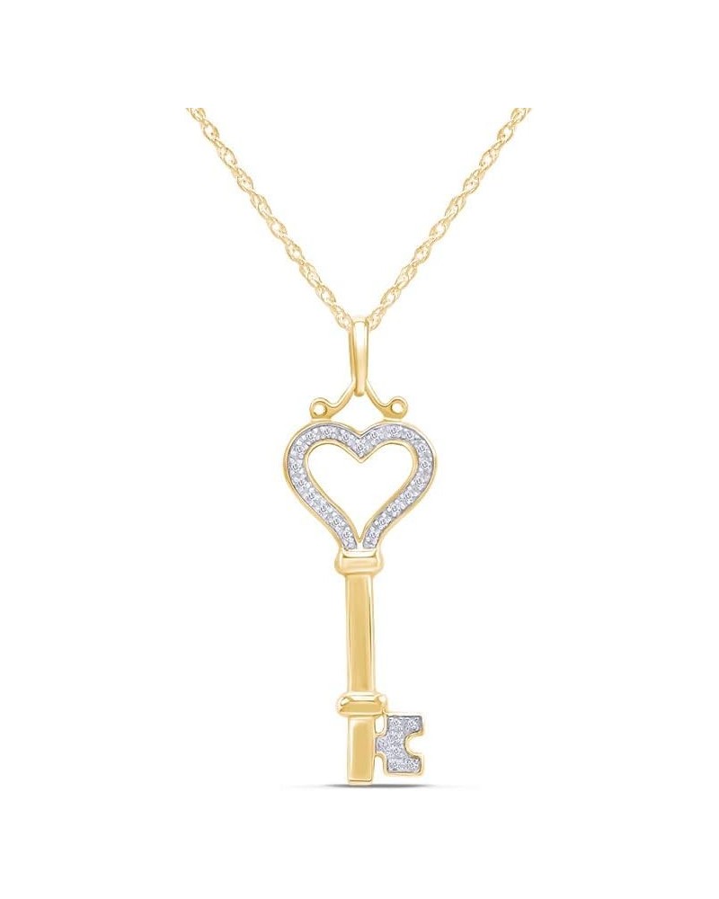 White Natural Diamond Heart Key Pendant Necklace in 14k Gold Over Sterling Silver (0.07 Ct) yellow-gold-plated-silver $37.80 ...