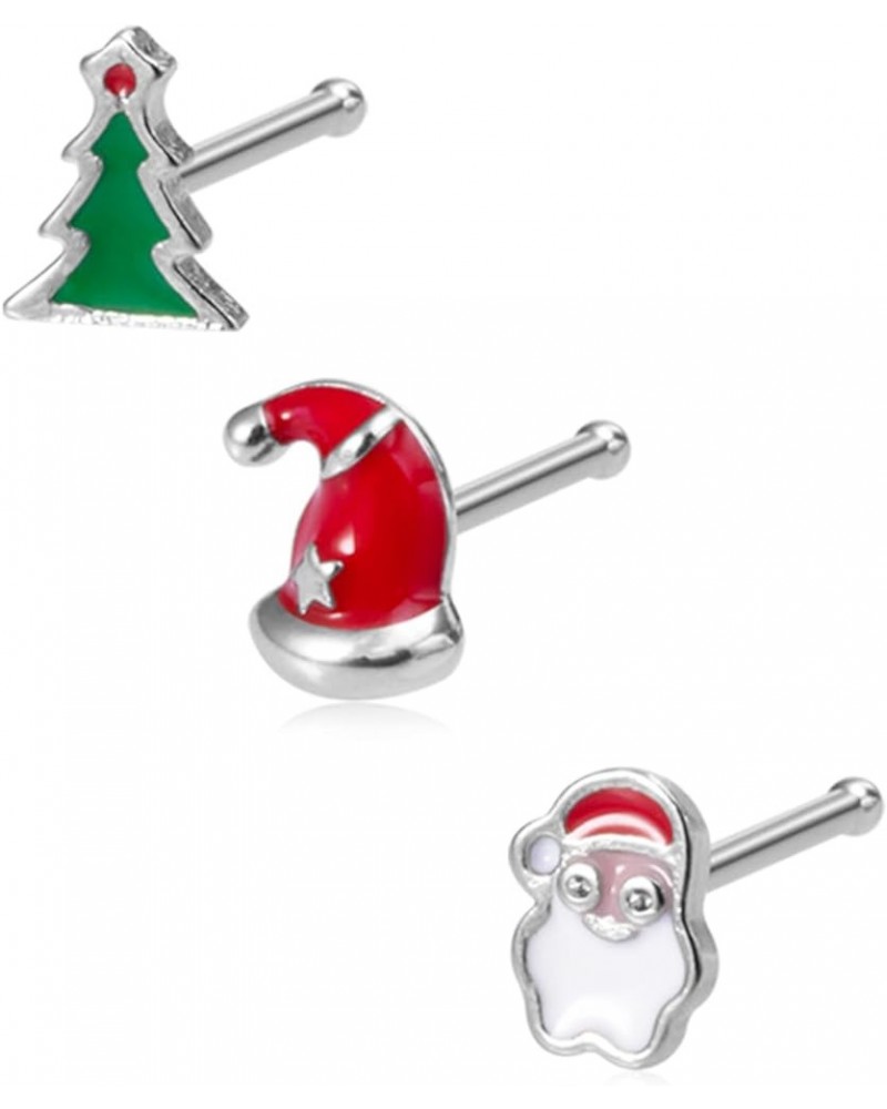 20G Christmas Nose Rings Pack Christmas Elements L-Shaped Nose Piercing Jewelry 316L Stainless Steel snowmen Nose Ring Stud N...