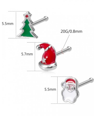 20G Christmas Nose Rings Pack Christmas Elements L-Shaped Nose Piercing Jewelry 316L Stainless Steel snowmen Nose Ring Stud N...