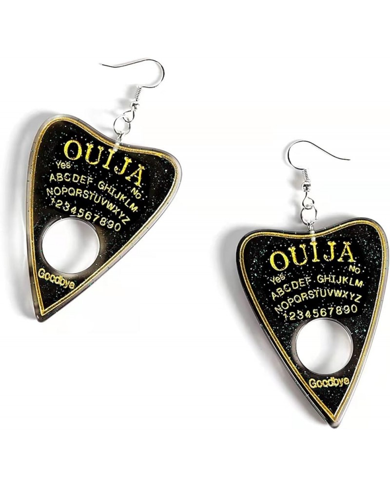 Women Earrings Ouija Board Planchette Earrings Flatback Black Glitter Resin Dangle Charms Fashion Goth Drop Earrings For Wome...