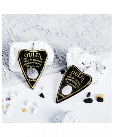 Women Earrings Ouija Board Planchette Earrings Flatback Black Glitter Resin Dangle Charms Fashion Goth Drop Earrings For Wome...