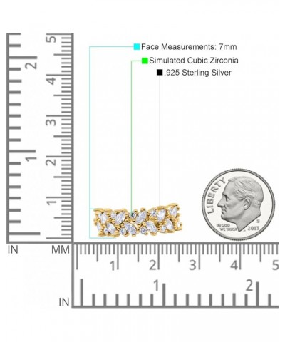 Half Eternity Ring Marquise Wedding Engagement Band Round Pave Simulated Cubic Zirconia 925 Sterling Silver (7mm) Yellow Tone...