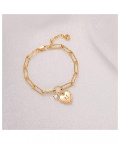 Gold Paperclip Bracelet, 18K Gold Plated Heart Initial Oval Link Bracelet Dainty Handmade Letter Charm Bracelet for Women Jew...