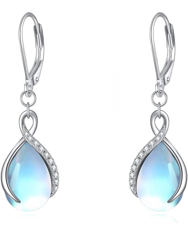 Teardrop Filigree Abalone Moonstone Leverback Earrings for Women Sterling Silver Infinity Larimar Earrings Dangle Gifts Infin...