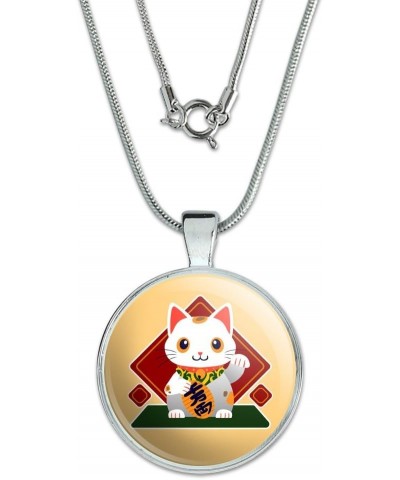 Cute Lucky Cat Maneki-Neko 1" Pendant with Sterling Silver Plated Chain $10.79 Necklaces